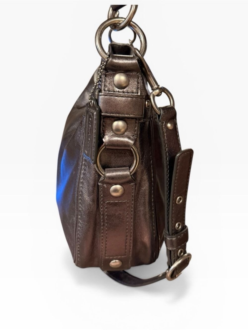 Coach Silver Metallic Leather Hobo Bag F14707 - Picture 8 of 16